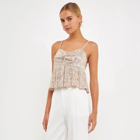 Endless Rose Cream Sequins Tank Top, SZ M NWT - Picture 2 of 13